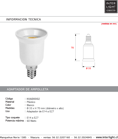 Adaptador para ampolleta de E14 a E27 - KKAD0002