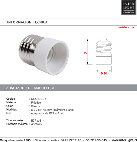 Adaptador para ampolleta de E27 a E14 - KKAD0003