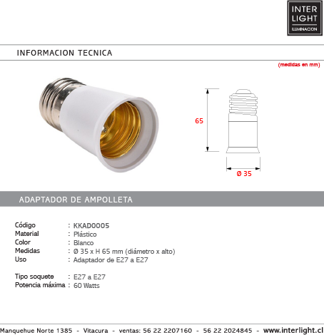 Adaptador para ampolleta de E27 a E27 - KKAD0005