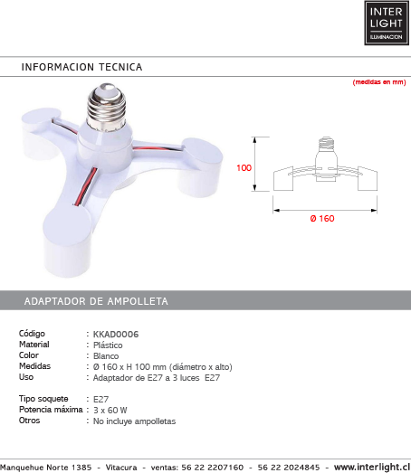 Adaptador para tres luces E27 - KKAD0006