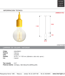 Lámpara colgante silicona amarilla E27 - KKLC0021