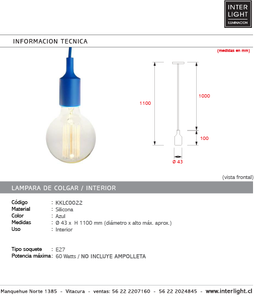 Lámpara colgante silicona azul E27 - KKLC0022