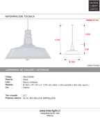 Lámpara colgante metal blanco Ø36x24 cm E27 - KKLC0068