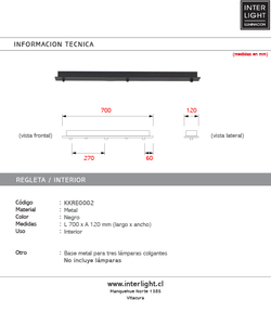 Base para lámpara colgante 3 luces 70x12 cm - KKRE0002