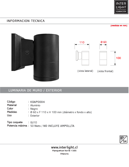 Foco aluminio negro exterior Ø6x10 cm IP 54 GU10- KOAP0004