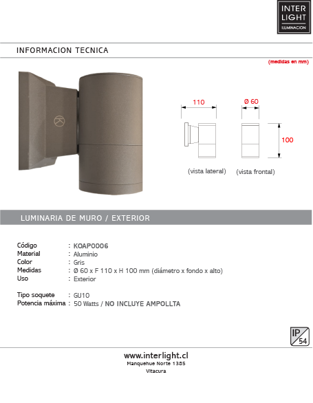 Foco aluminio gris exterior Ø6x10 cm IP 54 GU10- KOAP0006