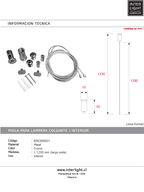 Piola para lampara colgante cromo 120 cm - KOCO0007