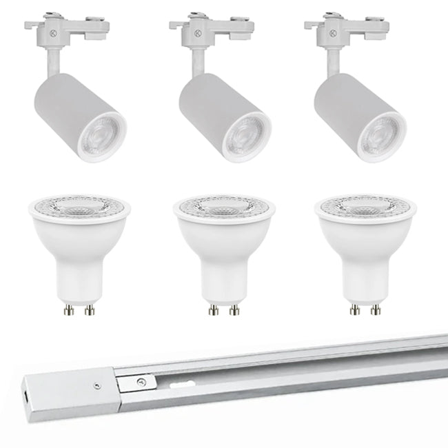 Kit blanco riel monofásico 1 m + 3 focos con ampolletas GU10 - KOFO0006