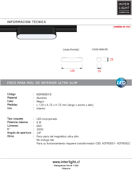 Foco riel magnetico slim 6W 48V 3000K -  KOFO0010