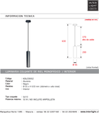 Lámpara colgante para riel monofásico aluminio negro Ø5.5x63 cm GU10 - KOLC0002