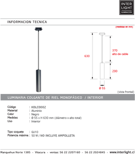 Lámpara colgante para riel monofásico aluminio negro Ø55x63 cm GU10 - KOLC0002