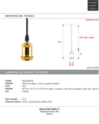 Kit de Soquete y baldequin oro cable 90 cm E27 - KOLC0010
