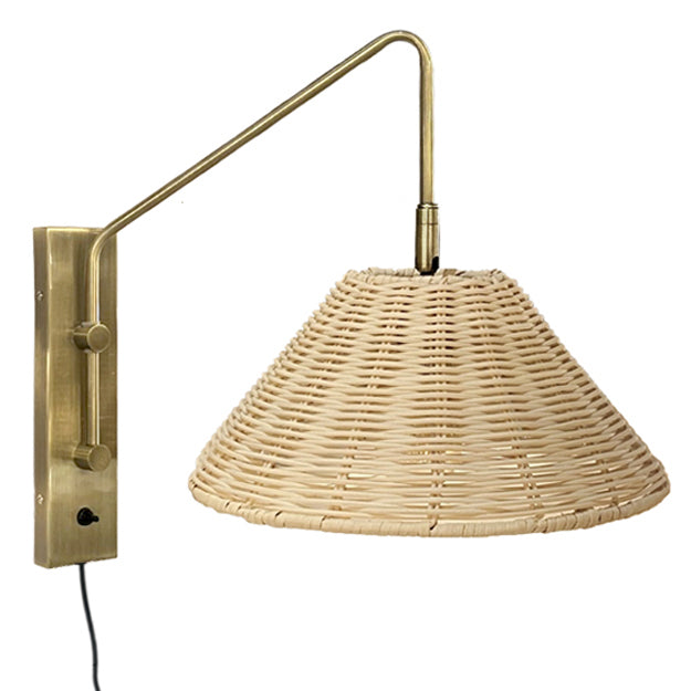 Apliqué metal dorado pantalla ratán E27 - LGAP0078