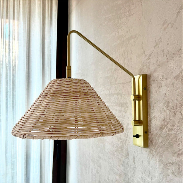 Apliqué metal dorado pantalla ratán E27 - LGAP0078