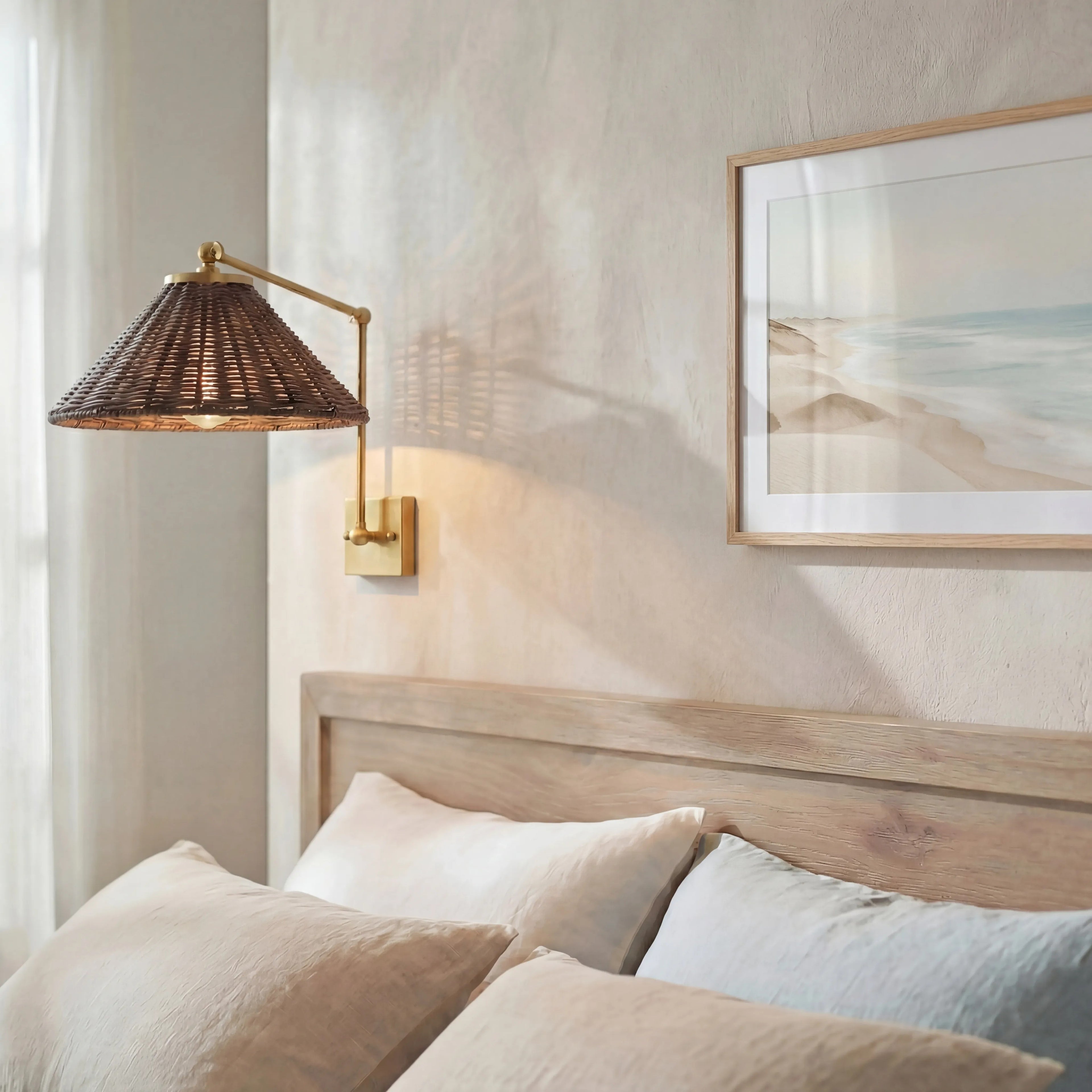 Apliqué metal bronce pantalla ratán Ø30x45x39 cm E27 - LGAP0113