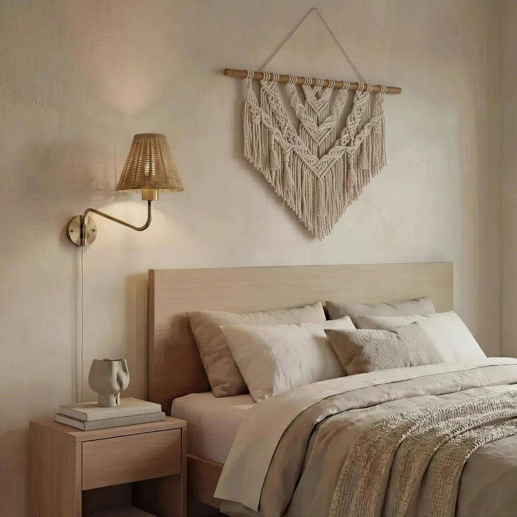 Aplique metal dorado ratán café 20xD35xH47 cm  E27 - LGAP0127