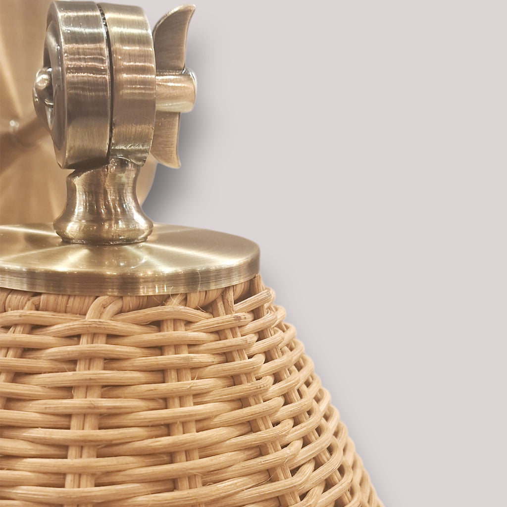 Aplique metal dorador ratán café Ø25x34x30 cm E27 - LGAP0128