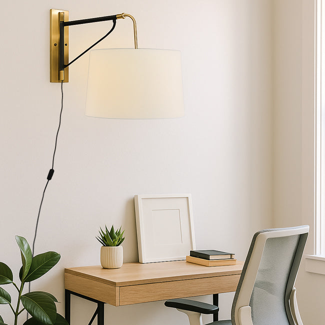 Aplique hierro negro dorado tela blanca Ø34x55x42 cm E27-  LGAP0130