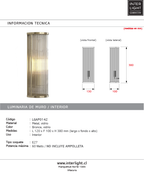 Aplique metal bronce vidrio 12x10x38 cm 1 luz E27 - LGAP0142