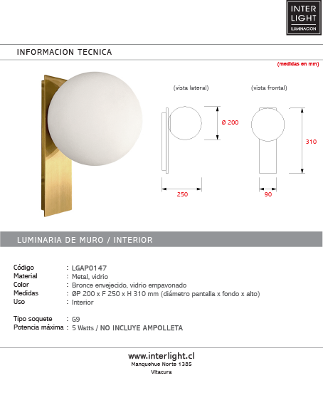 Apliqué metal vidrio empavonado bronce G9 - LGAP0147