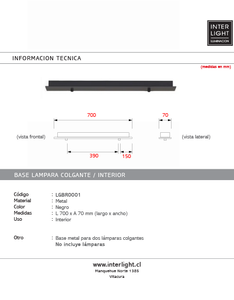 Base para lámpara colgante 70cm 2 perforaciones a 15cm  - LGBR0001