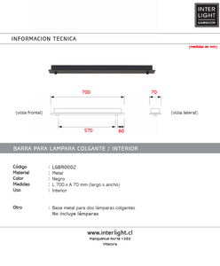 Base para lámpara colgante 70cm 2 perforaciones a 6cm  - LGBR0002