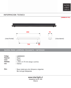 Base para lámpara colgante 85cm 2 perforaciones a 6cm  - LGBR0003