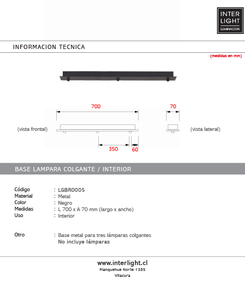 Base para lámpara Colgante 70cm 3 perforaciones a 6X35X6  - LGBR0005