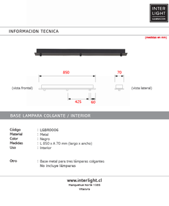 Base para lámpara colgante 85cm 3 perforaciones a 6X42.5X6  - LGBR0006