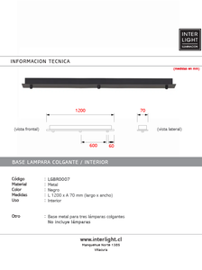 Base para lámpara Colgante 120cm 3 perforaciones a 6X60X6  - LGBR0007