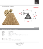 Aplique metal dorador ratán café Ø25x34x30 cm E27 - LGAP0128