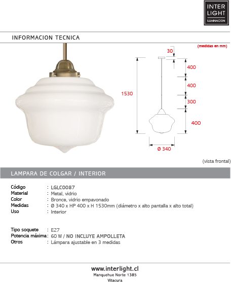 Lámpara colgante vidrio bronce Ø34 cm E27 - LGLC0087