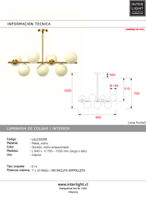 Lámpara colgante dorado vidrio 7 luces E14 - LGLC0099