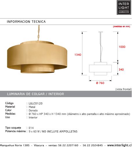 Lámpara colgante metal  Ø76 cm 9 x E14 - LGLC0120