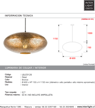 Cargar imagen en el visor de la galería, Lámpara colgante bronce Ø60x15 cm E27 - LGLC0126
