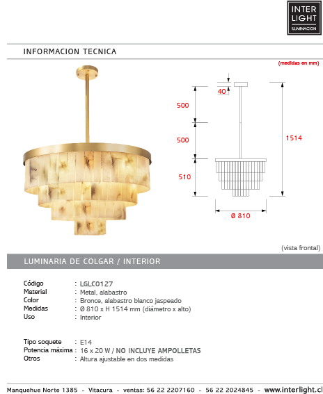 Lámpara colgante metal bronce alabastro blanco jaspeado Ø81x1,51 cm 16 luces E14 - LGLC0127
