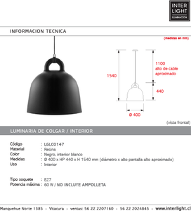Lámpara colgante resina negro interior blanco Ø40x44 cm E27 - LGLC0147