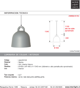 Lámpara colgante resina gris interior blanco Ø40x44 cm E27 - LGLC0153