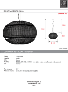 Lámpara colgante ratán negro Ø63x35 cm E27 - LGLC0156
