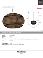 Lámpara colgante ratán café Ø63x35 cm E27 - LGLC0158