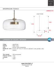 Cargar imagen en el visor de la galería, Lámpara colgante vidrio transparente metal bronce Ø32cm LED 15W - LGLC0164
