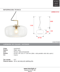 Lámpara colgante metal bronce vidrio transparente Ø45x33 cm E27 - LGLC0167