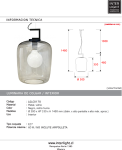 Lámpara colgante vidrio 30x35 cm E27 - LGLC0170