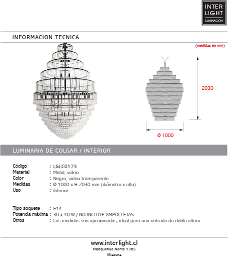 Lámpara colgante gotas vidrio Ø1,00 cm 30 luces E14 - LGLC0173