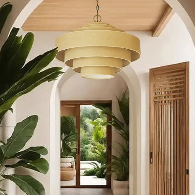 Lámpara colgante metal rafia Ø75x47 cm 6 luces E14 - LGLC0174