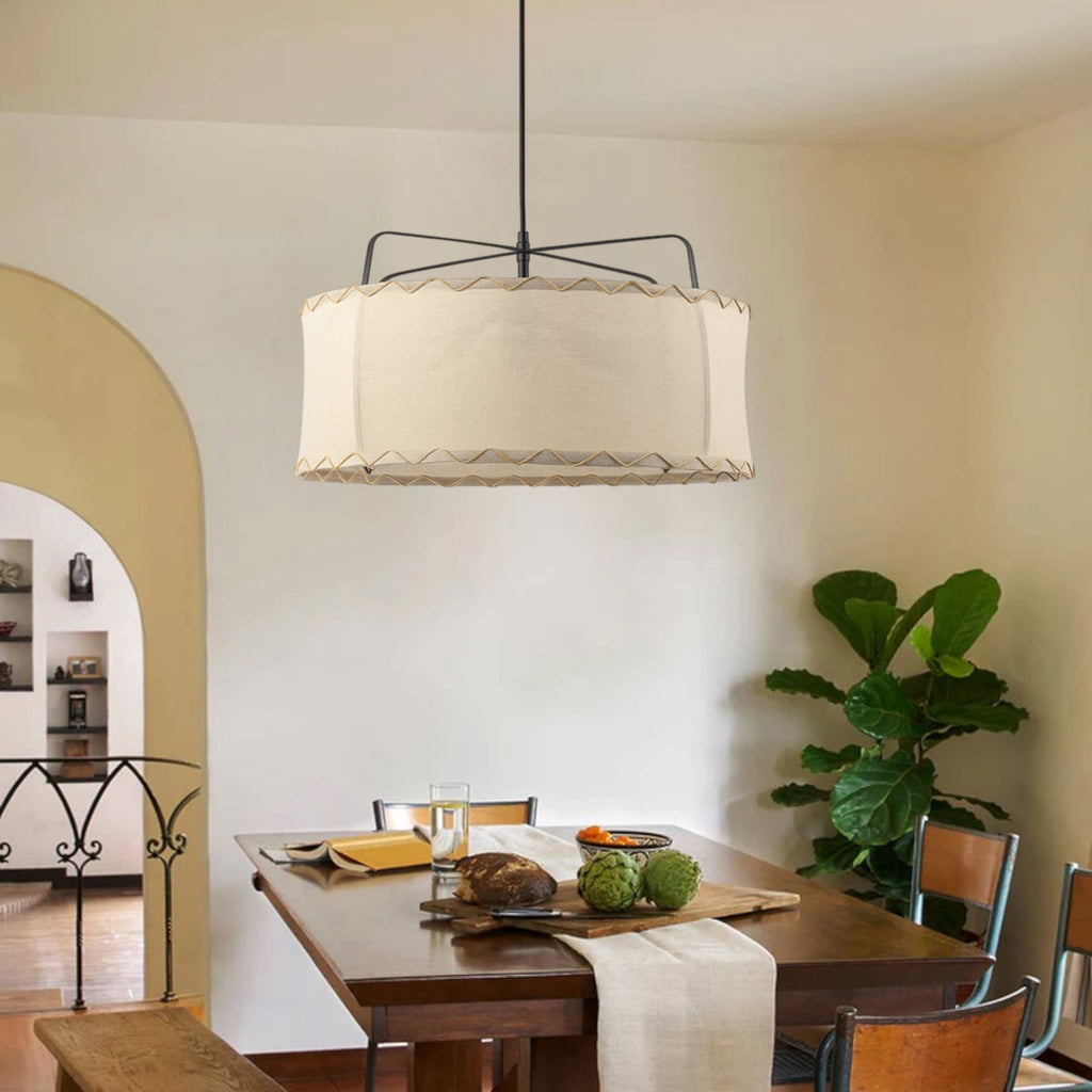 Lámpara colgante fierro tela beige Ø80x45 cm 4 luces E27 - LGLC0179