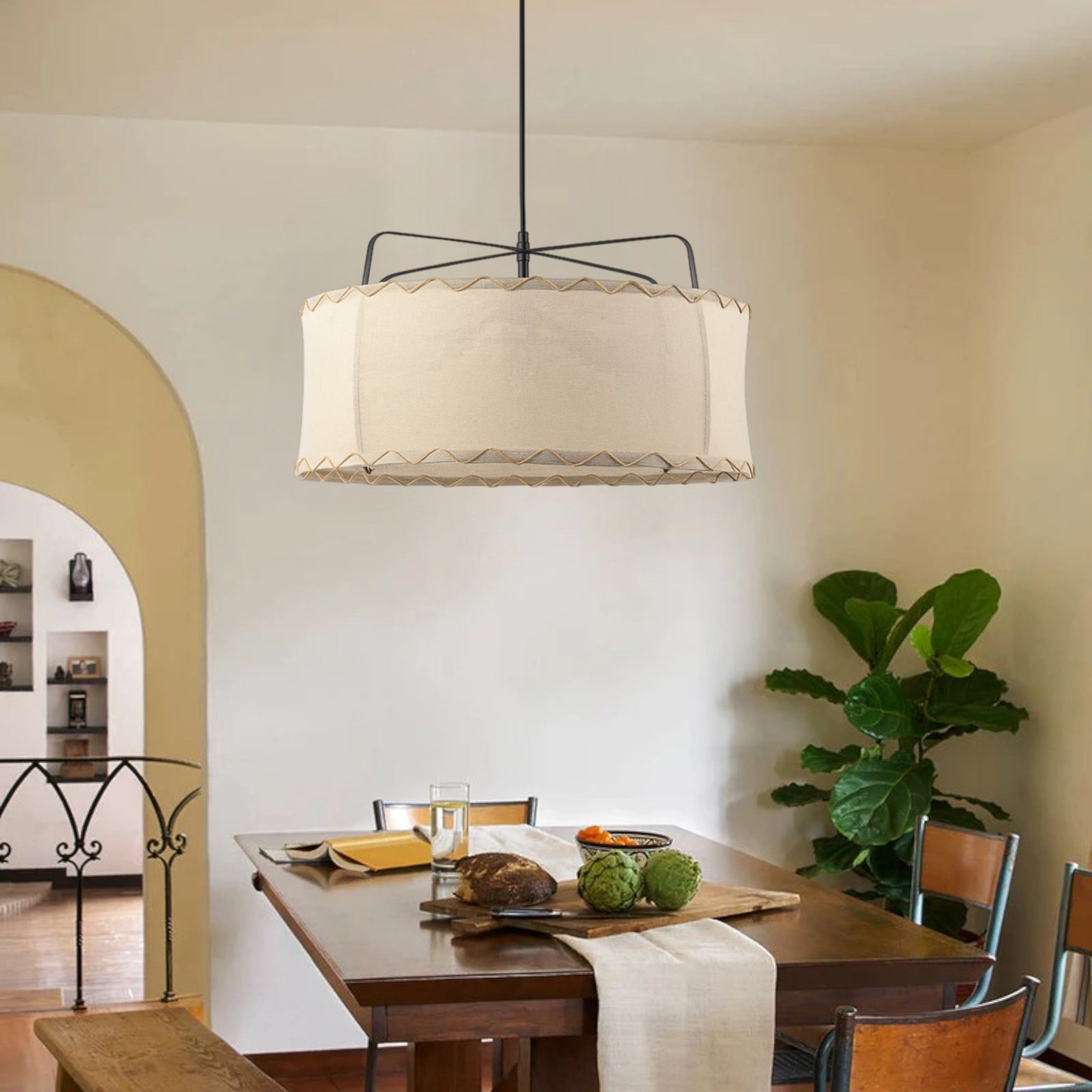 Lámpara colgante fierro tela beige Ø80x45 cm 4 luces E27 - LGLC0179