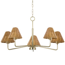 Cargar imagen en el visor de la galería, Lámpara colgante metal bronce ratán café Ø100 cm 5 luces E27 - LGLC0182
