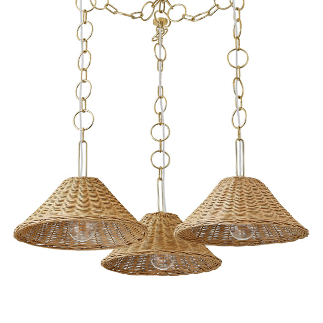 Lámpara colgante metal bronce ratán natural Ø70x1,20 cm 3xE27 - LGLC0185