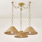 Lámpara colgante metal bronce ratán natural Ø70x1,20 cm 3xE27 - LGLC0185